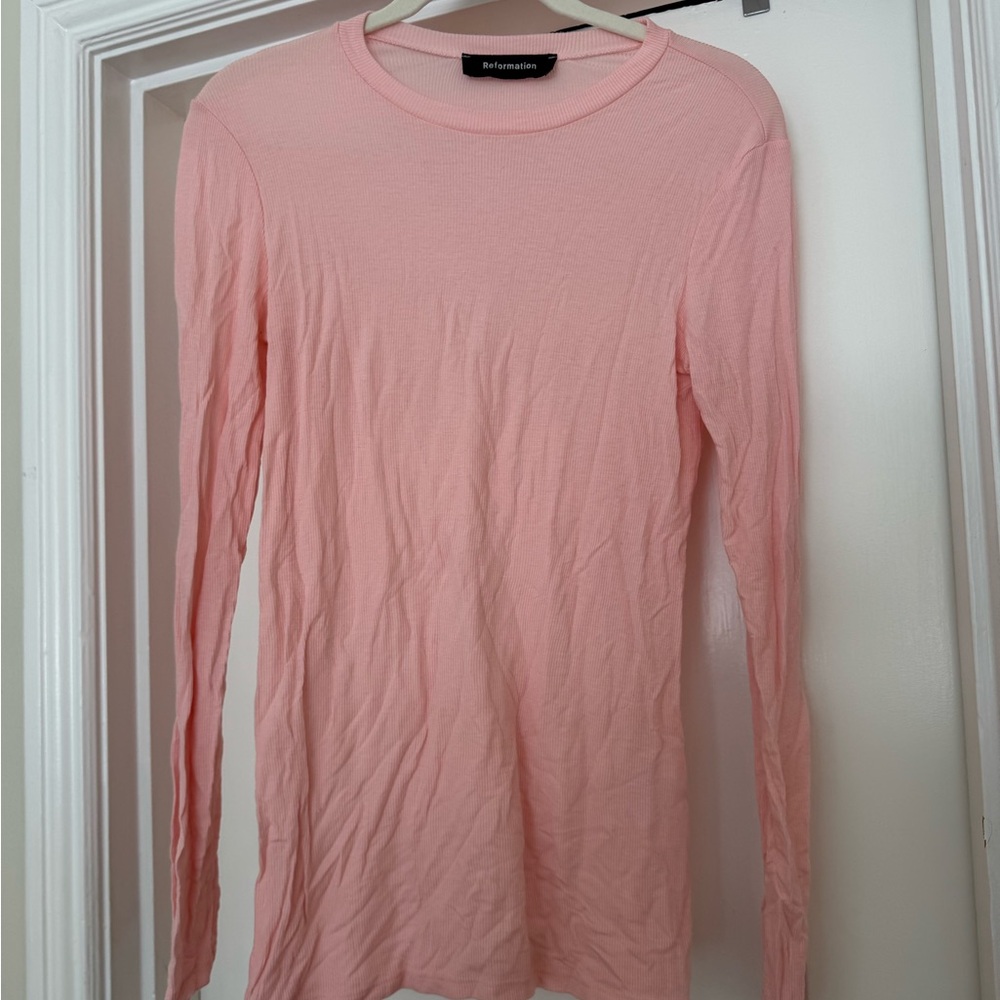 Reformation Pink Ribbed long sleeve